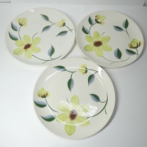Blue Ridge Southern Pottery Green Eyes Yellow Floral Dinner Plates Lot of 3 Vtg